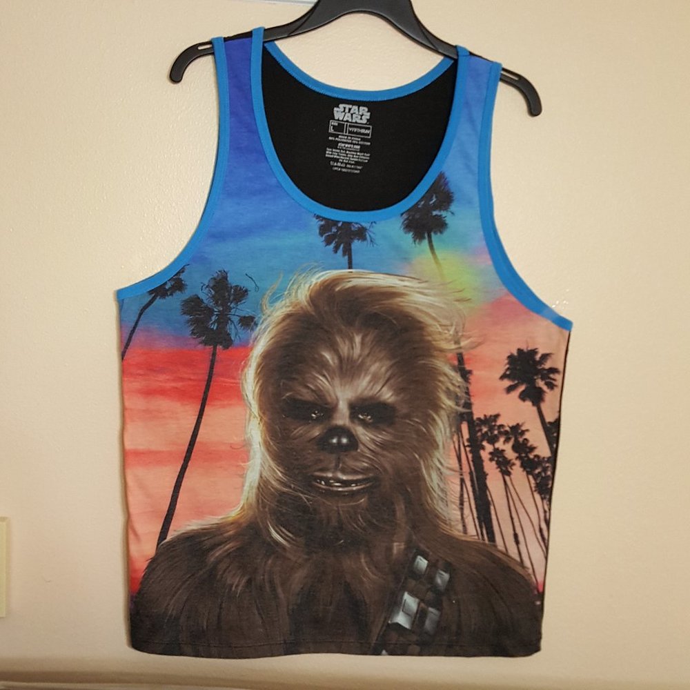 Star Wars Chewbacca Beach Sunset Palm Tree Tank Top Fifth Sun Shirt Men's Sz L